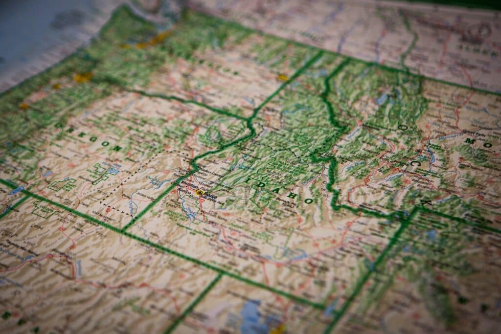 landkaart Idaho Pacific Northwest
